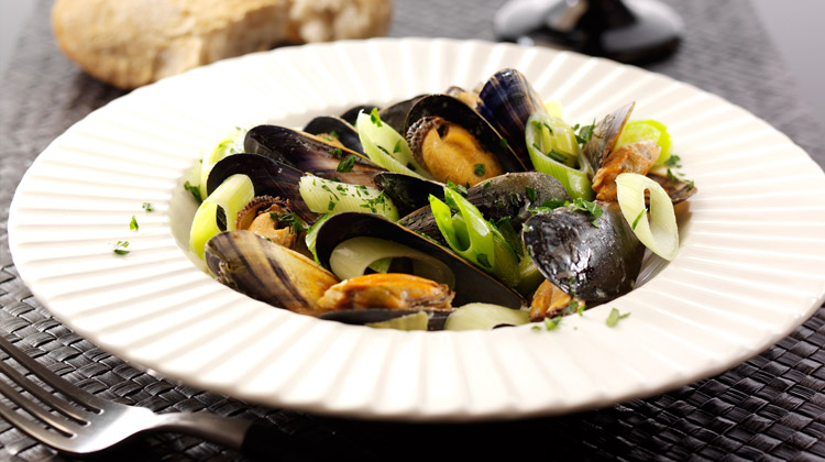 Leeks and Mussels in a Cider Sauce