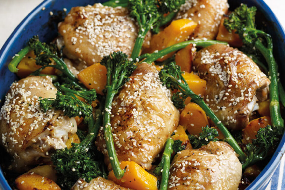 One Pan Roast Lunch With Sesame-Lemon Chicken