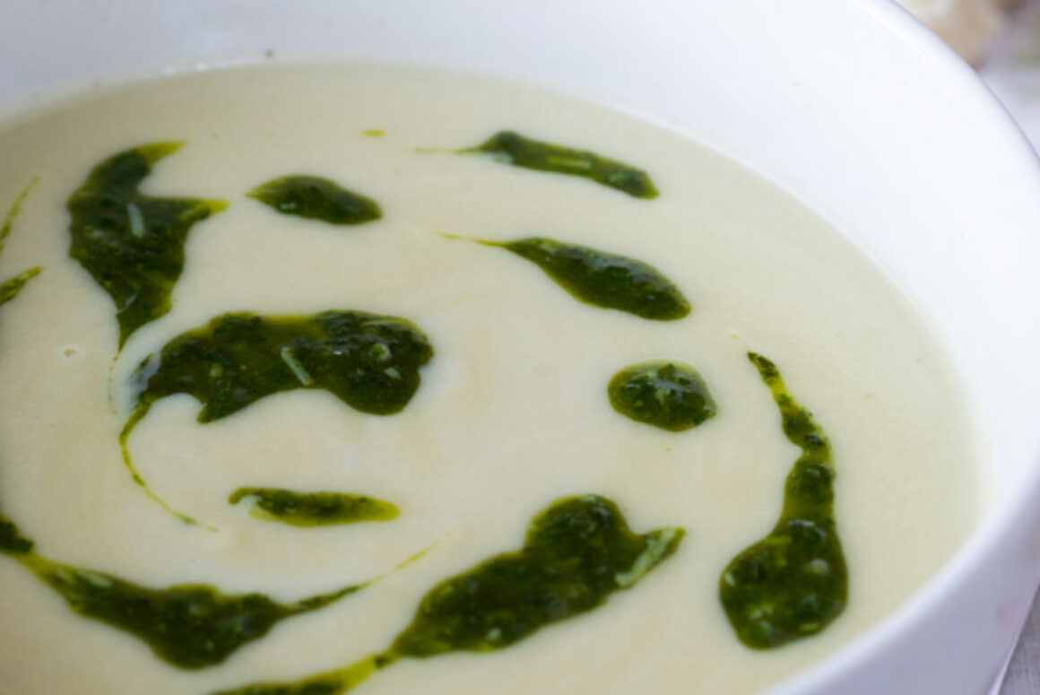 Shallot Soup with Watercress Pesto