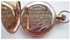gold pocket watch presented to chief steward llanfyllin show in 1926