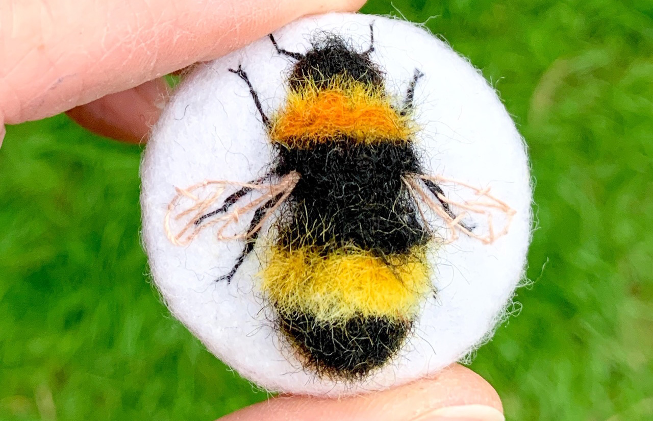 Lydia Needle buff-tailed bumblebee: A needle felted bumblebee by Woolschool tutor Lydia Needle. 