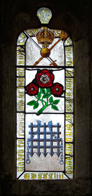 Stained glass Tudor Rose Window at St Gredifael’s Church, Penmynydd