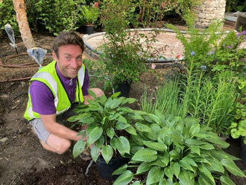 Horatio's Garden Wales Head Gardener at build for show garden RHS Chelsea Flower Show