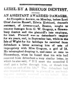 Geoff Brookes’ Welsh History – July 1897 – A Dodgy Dentist
