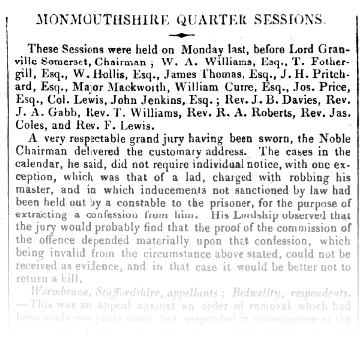 January 1835 - News from the courts - The Monmouthshire Quarter Sessions