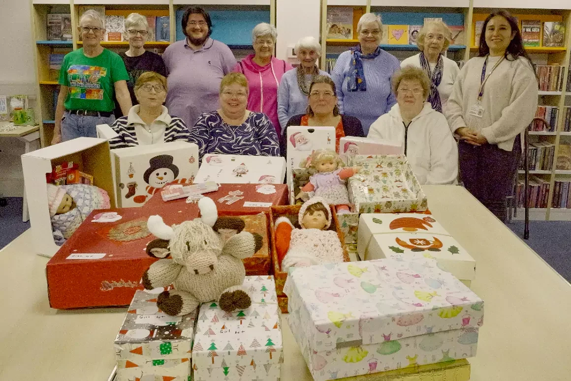 Rhymney Library Hub’s Knit and Natter Group Spreads Christmas Cheer with Shoebox Project Contributions
