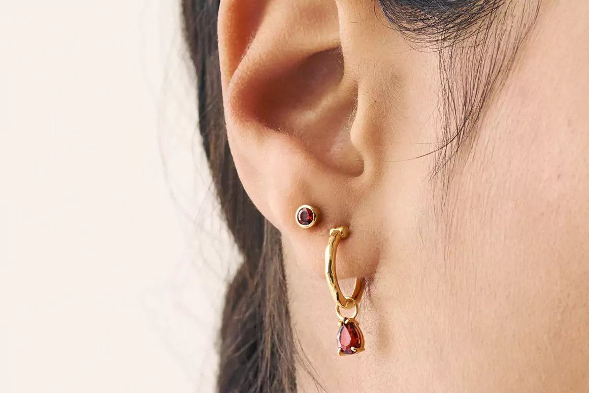 Teardrop Garnet Charm Hoops from Spells Of Love (Boxed)