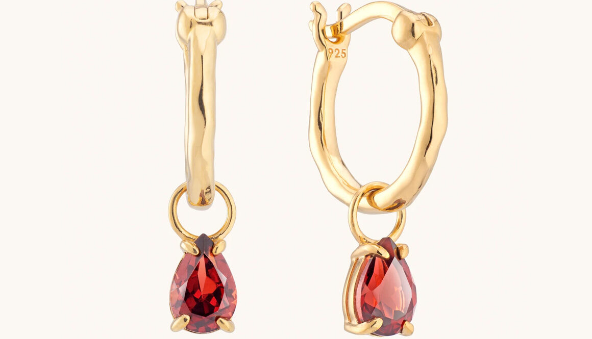 Teardrop Garnet Charm Hoops from Spells Of Love (Boxed)