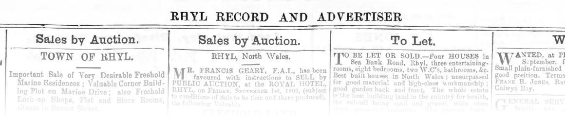 Rhyl Record and Advertiser of 19th August 1899 Rhyl Record and Advertiser of 19th August 1899