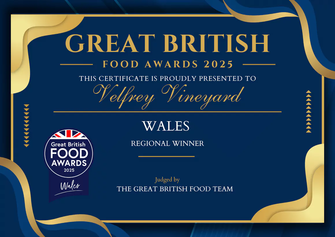 Pembrokeshire’s Velfrey Vineyard Voted Regional Winner for Wales in the Great British Food Awards