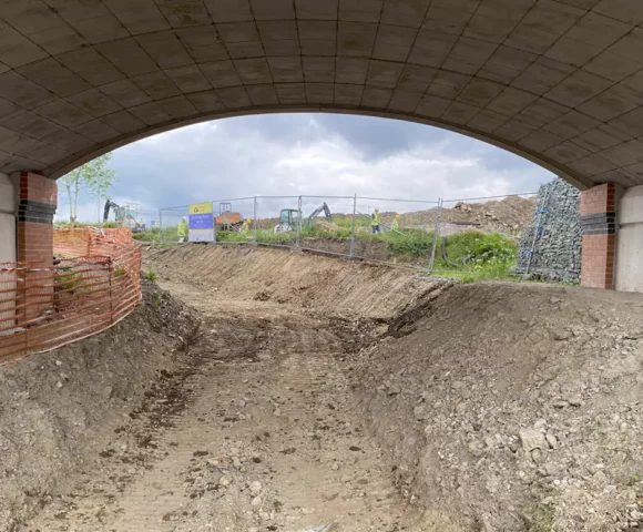 Digging the channel under Schoolhouse Bridge